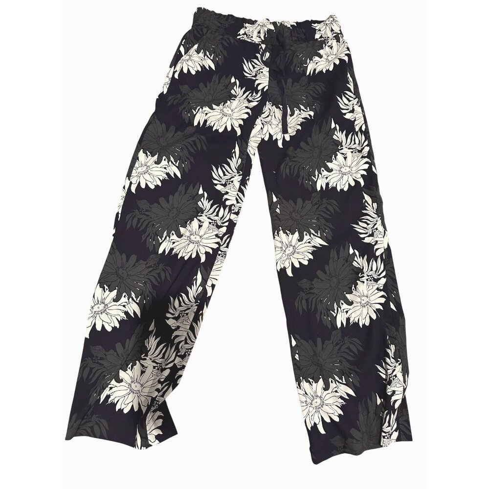 Loft Wide-Leg Pants – Size XS – Dark Navy with Black & White Floral Print